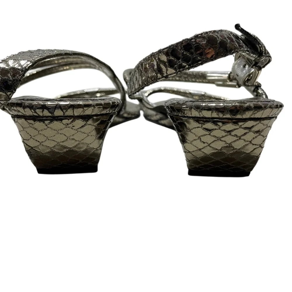 Stuart Weitzman 8 1/2 M Slingback Sandals Metallic Micro Wedge 1- 1/2 In Heel - Picture 7 of 10